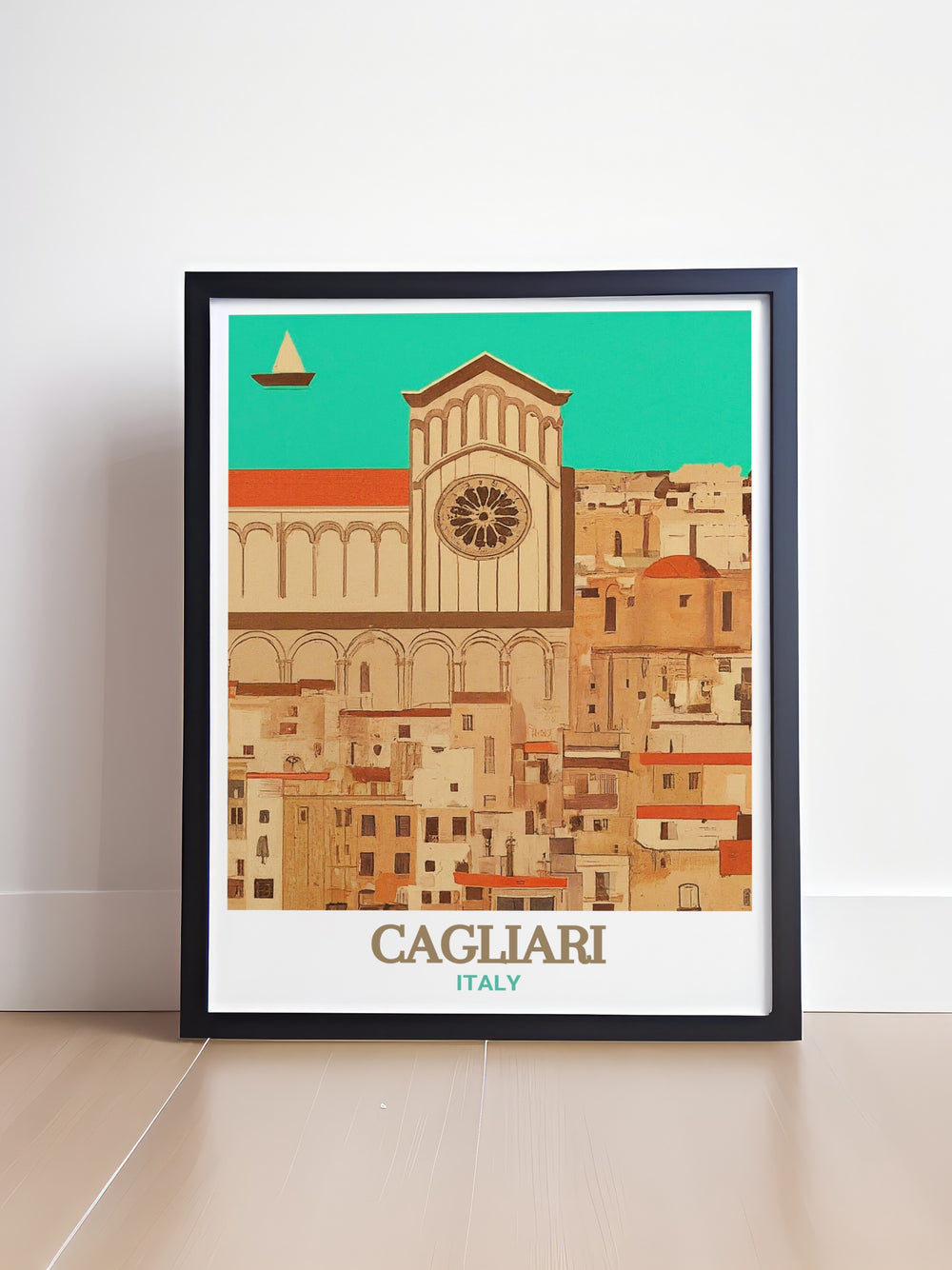 Italy Travel Print captures the majestic views and historic architecture of the Castello District in Cagliari. This travel print is perfect for art lovers and those who wish to bring a touch of Italys historic charm to their living space.