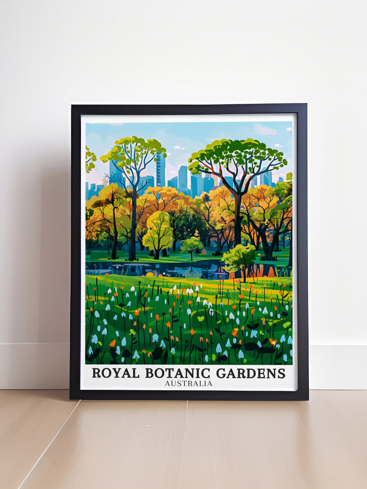 This Victoria Melbourne Gardens artwork is a beautiful piece of Australia Travel Art that captures the essence of the Royal Botanic Gardens making it a perfect choice for anyone looking to add a touch of natural beauty to their living space