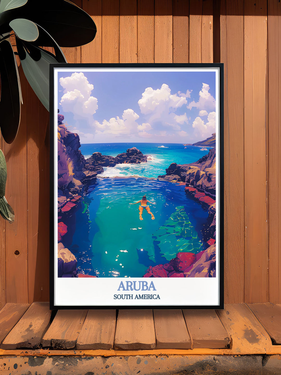 Fine line print of the Natural Pool in Aruba showcasing the stunning landscapes and clear waters in intricate detail making it a perfect addition to any art collection or a thoughtful gift for nature enthusiasts and travel lovers
