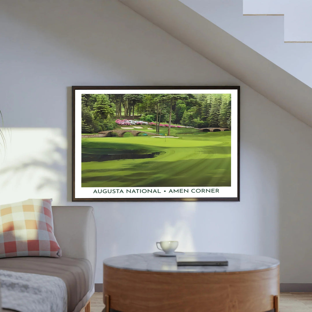 Augusta National Golf Course wall art featuring the stone arch Hogan Bridge and Nelson Bridge over Rae&