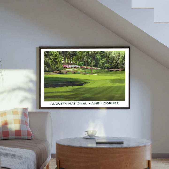 Augusta National Golf Course wall art featuring the stone arch Hogan Bridge and Nelson Bridge over Rae&