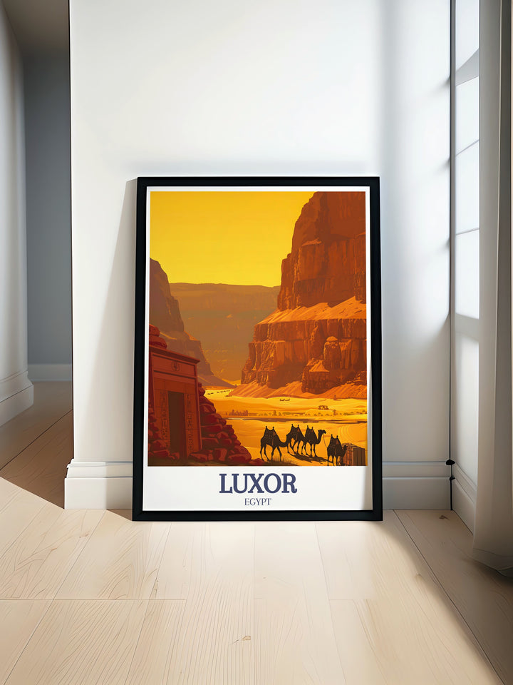 Luxor poster showcasing the Valley of the Kings and Nile Delta perfect for modern home decor a stunning piece of Egypt travel art that brings the beauty and history of Egypt into your living space