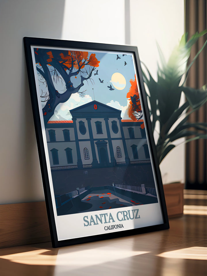 Santa Cruz poster print showcases the vibrant coastal life of California. Paired with Museo de la Naturaleza y el Hombre modern prints this art piece is ideal for creating stunning living room decor and offering the perfect gift for those who love California.