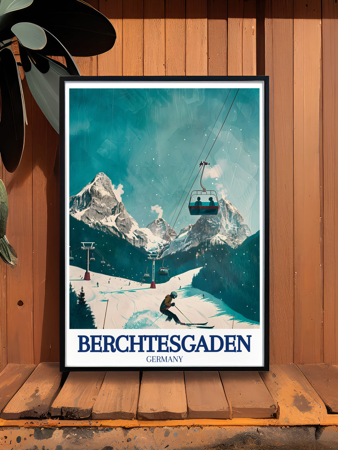 The Königssee poster print captures the vibrant, crystal clear waters of one of Germanys most iconic lakes, framed by the majestic Berchtesgaden Alps. A perfect travel art piece to display, it transports you to the peacefulness of Bavaria with every glance.