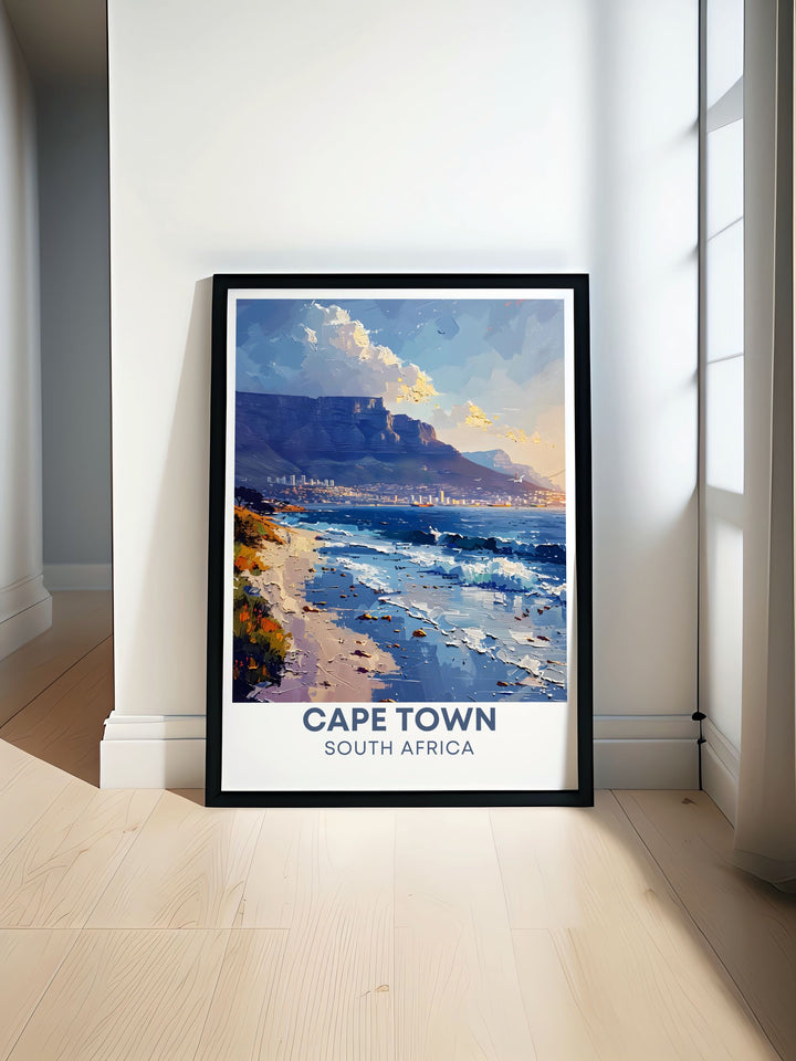 Featuring the majestic views of Table Mountain and the vibrant city of Cape Town, this poster is ideal for those who wish to bring a piece of South Africas natural beauty into their home.