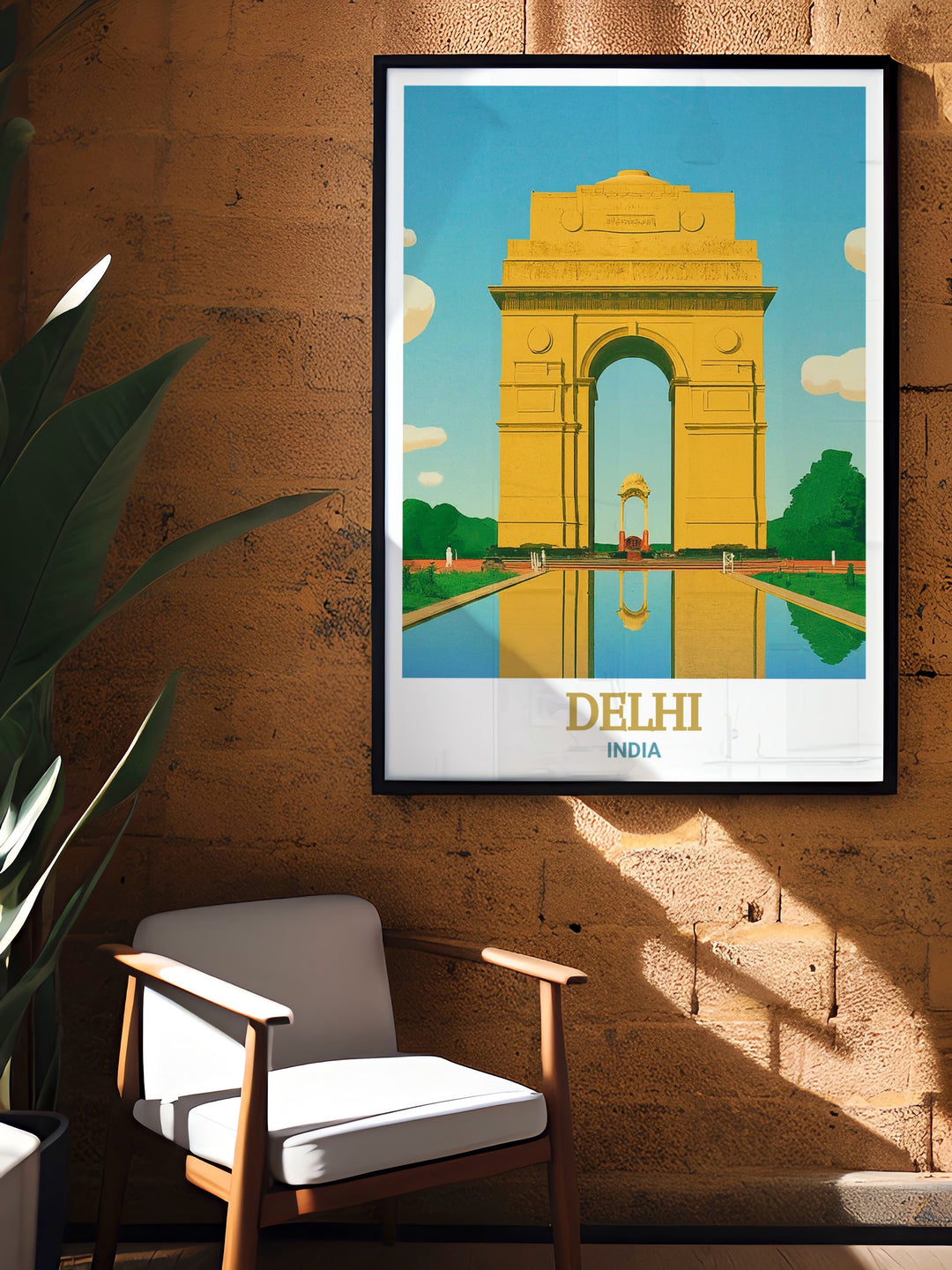 Transform your living room with this modern Delhi art print highlighting India Gate a beautiful addition to any home and a thoughtful gift for travelers.