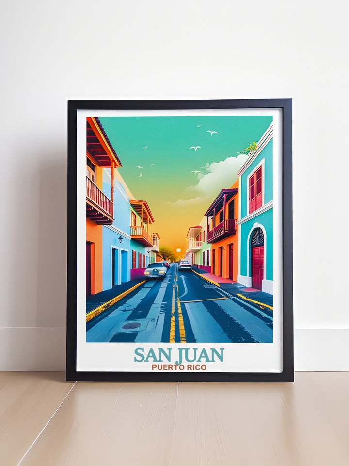 Old San Juan stunning prints bring a splash of Caribbean color to your home. This vibrant artwork is perfect for creating a focal point in your living room or bedroom while offering a thoughtful gift idea for anyone who loves travel and culture.