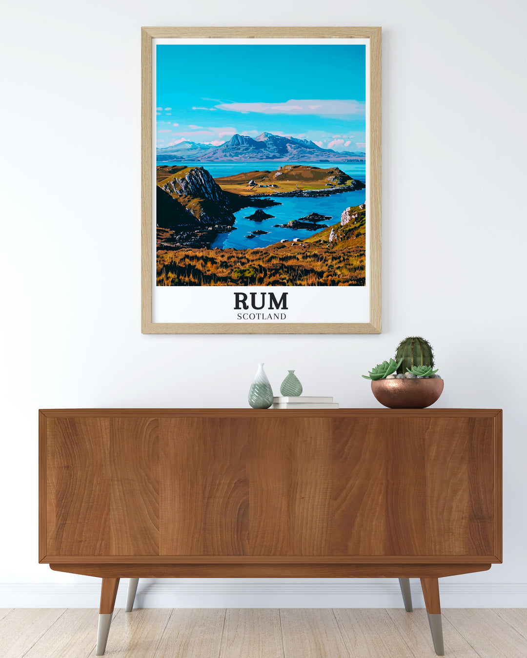 Explore the rugged beauty of the Isle of Rum with our vintage art print, showcasing the majestic Cuillin Mountains and the serene North Sea. A stunning piece for fans of Scottish wilderness.