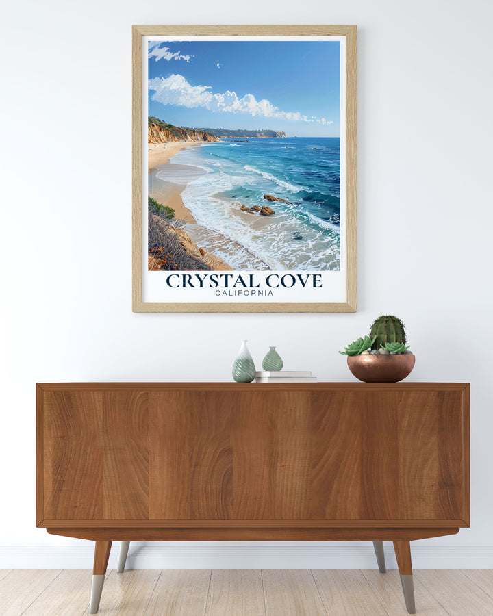 Add a touch of elegance to your home decor with Crystal Cove State Park Beach wall art designed to bring the calming vibes of Californias coast into your living space perfect for creating a peaceful and relaxing ambiance.