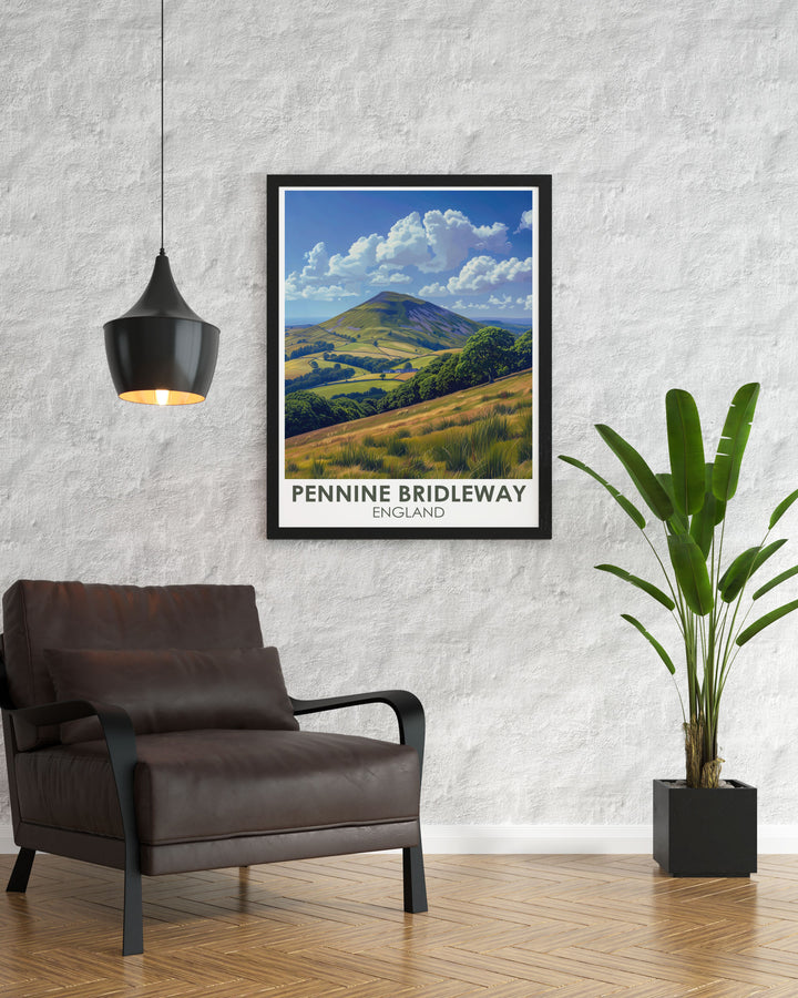 Pendle Hill perfect wall decor adds a tranquil touch to any home. This bucket list print showcases the serene landscape of the Pennine Bridleway with Pendle Hill as the centerpiece. Ideal for nature lovers and those who enjoy the beauty of the British countryside this print is a must have for your collection