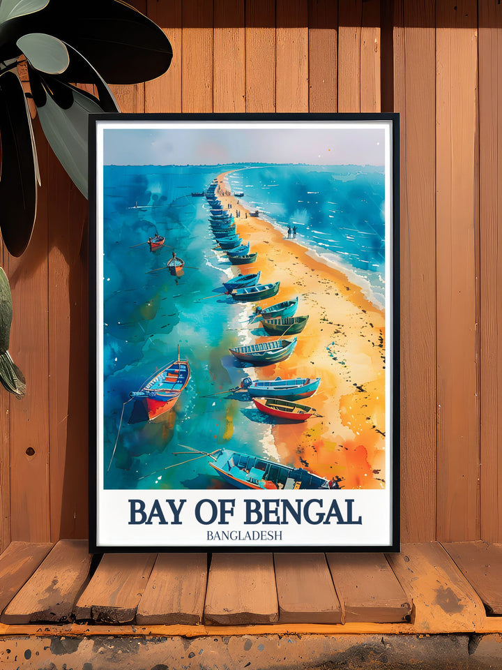 Unique Buriganga river Dhaka Bay of Bengal vintage print offering a colorful and artistic depiction of the river and city perfect for transforming your home decor