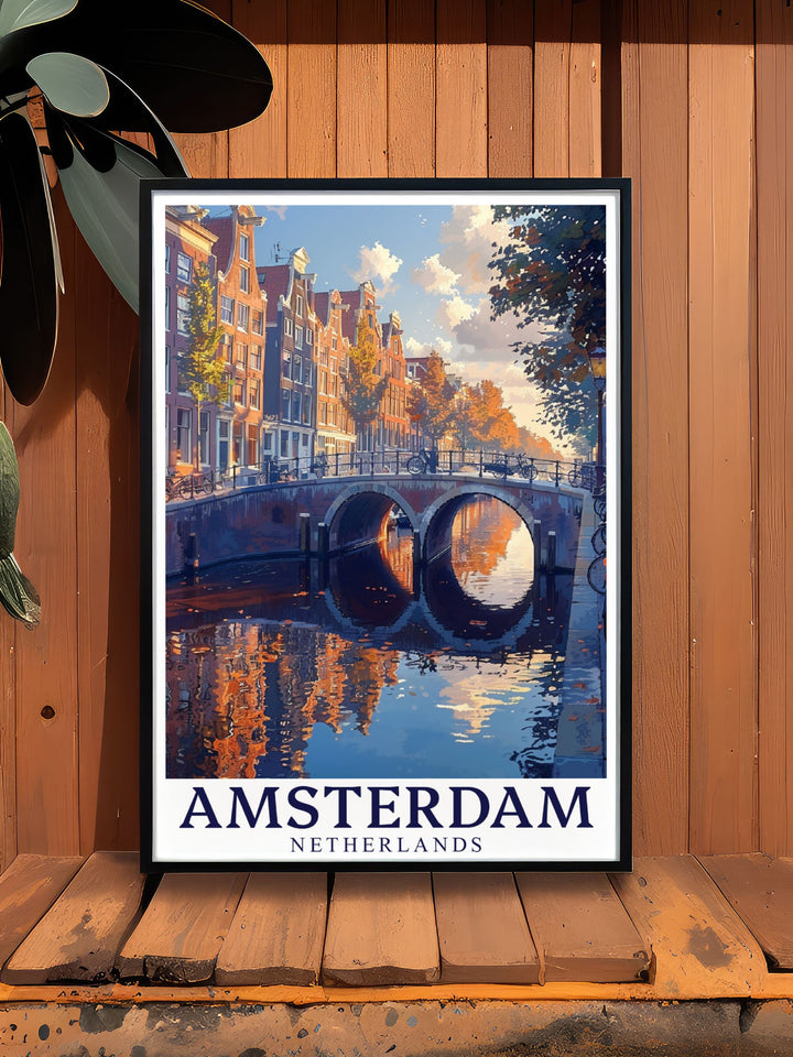 Beautifully detailed Amsterdam print featuring the Canal Arch Grachtengordel. This Amsterdam poster is a great addition to any art collection. Perfect for those who appreciate the citys architectural beauty and vibrant street life. Ideal for home decor.