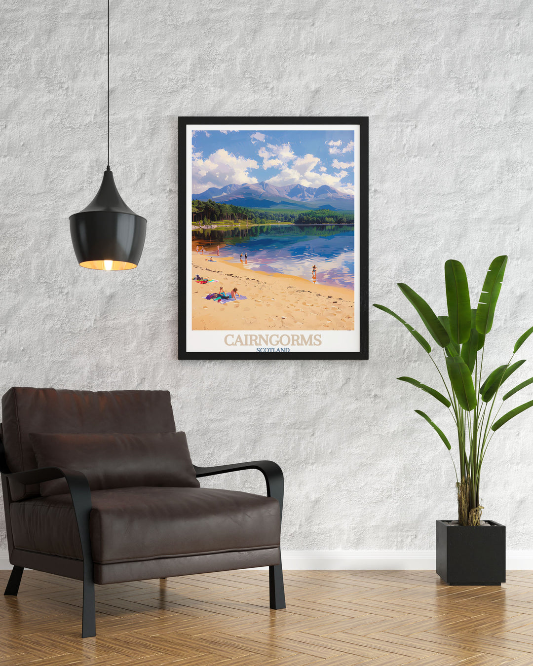 Scotland, Loch Morlich wall art piece ideal for nature lovers and travelers. Features stunning landscapes of the Cairngorms. Adds a touch of the Scottish Highlands to your living space. High quality print ensures longevity and vibrant colors.