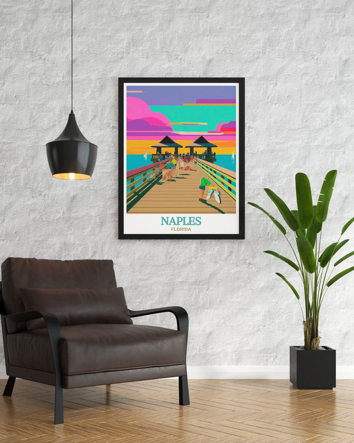 Naples Pier Canvas Art showcases the serene and picturesque views from Naples Pier, a beloved landmark that offers a peaceful escape and breathtaking sunsets. This artwork is ideal for those who seek inspiration from the ocean.