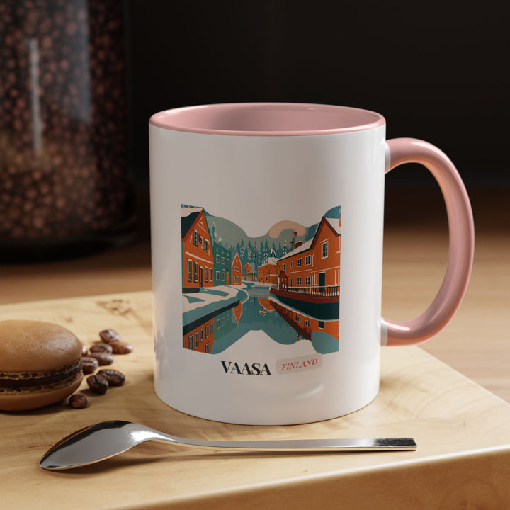 This Vaasa Finland mug combines practical function with artistic beauty, displaying intricate artwork of the citys vibrant culture. Made from high-quality ceramic, dishwasher and microwave safe, suitable for everyday use or as a special keepsake for those who love Vaasa.