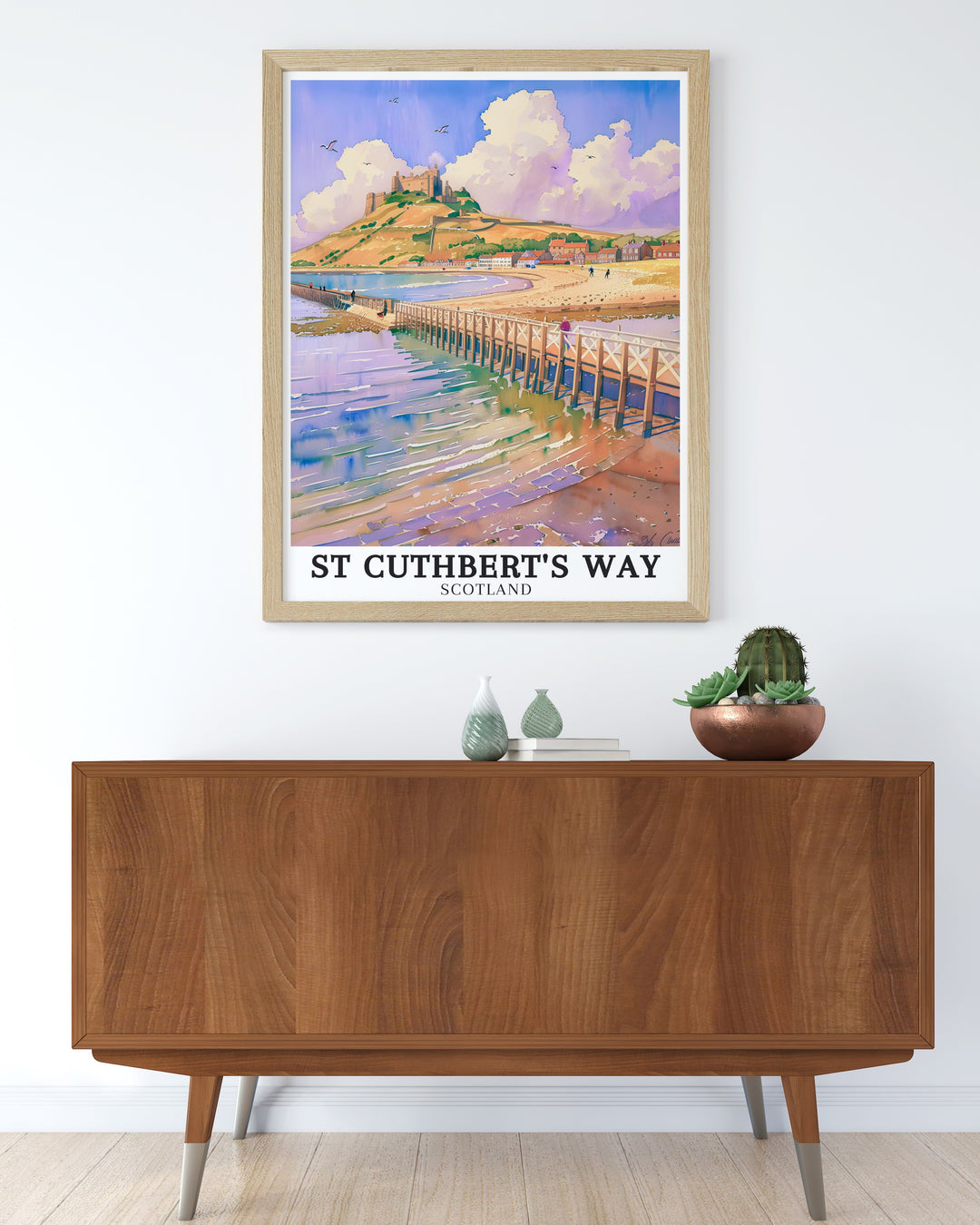 Bring the breathtaking views of Lindisfarne Priory Holy Island and Lindisfarne Castle into your home with this National Park poster highlighting the iconic landmarks along St Cuthberts Way a perfect piece for any travel art collection