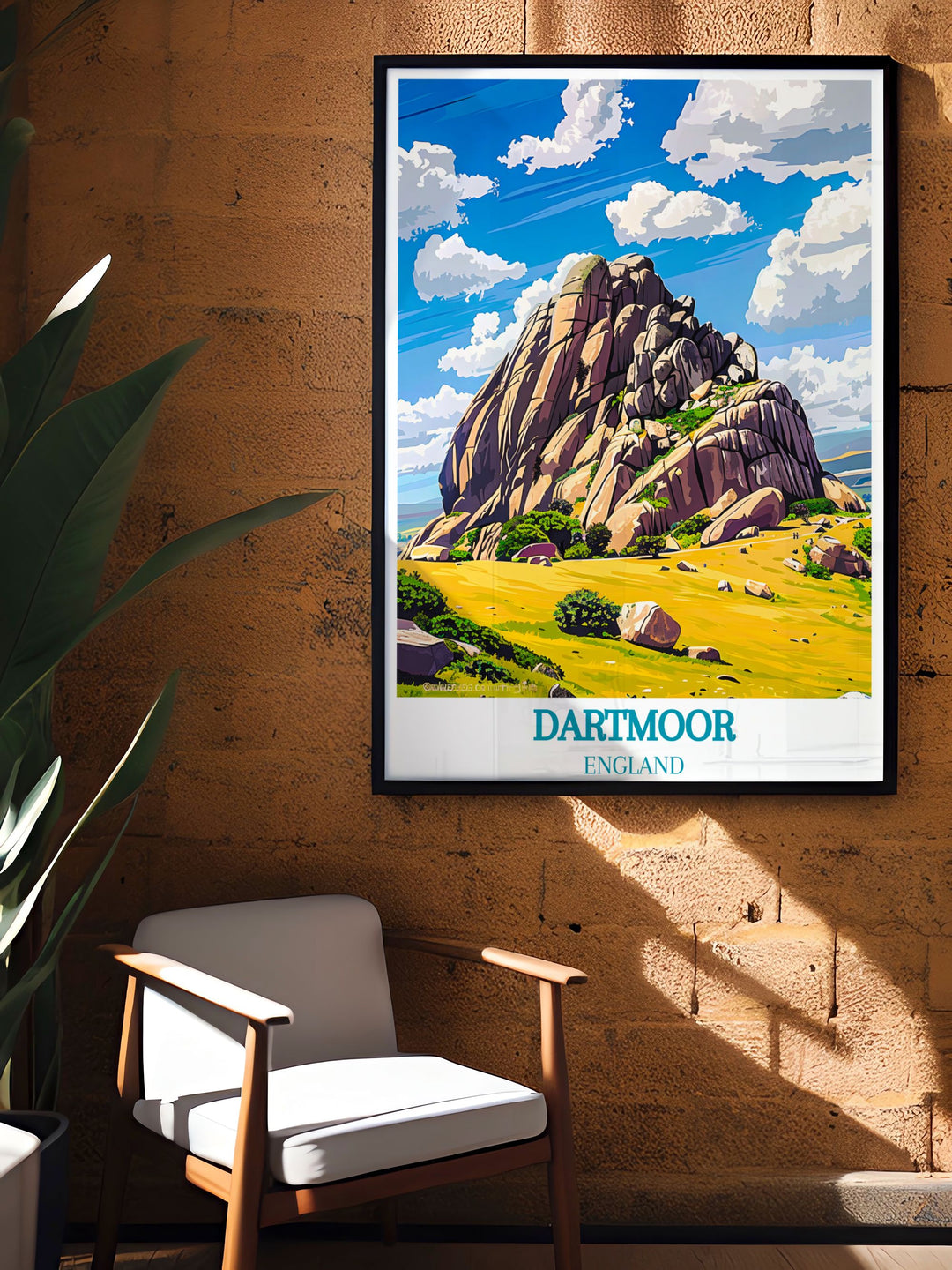 Vintage poster highlighting the iconic landscape of Haytor Rocks in Dartmoor, perfect for those who appreciate the rugged charm of Englands national parks.