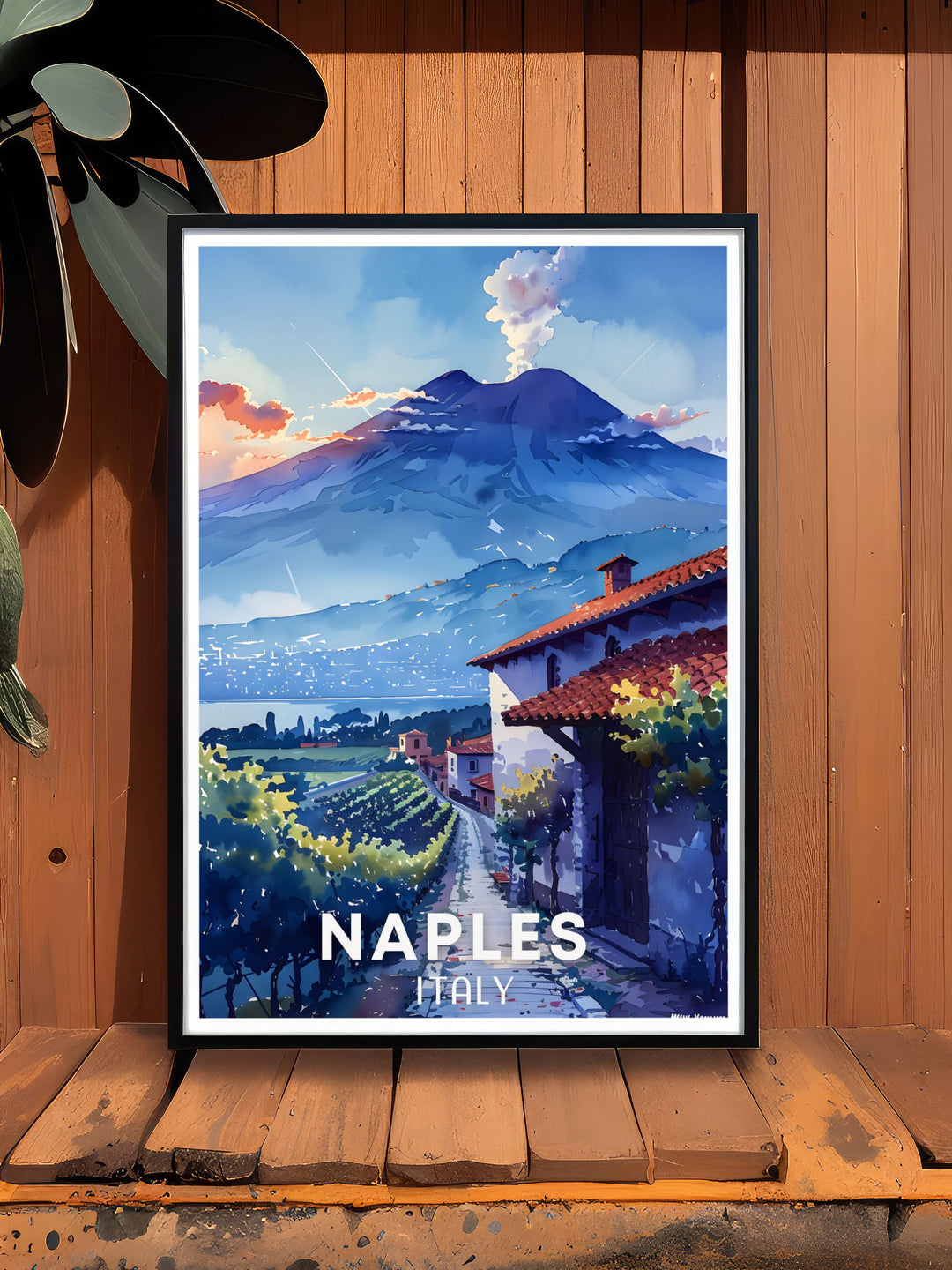 Stunning NAPLES Wall Art displaying the bustling life of Naples Italy with Mount Vesuvius in the backdrop. Ideal for adding a touch of Italy to your home decor. Great for travel enthusiasts.