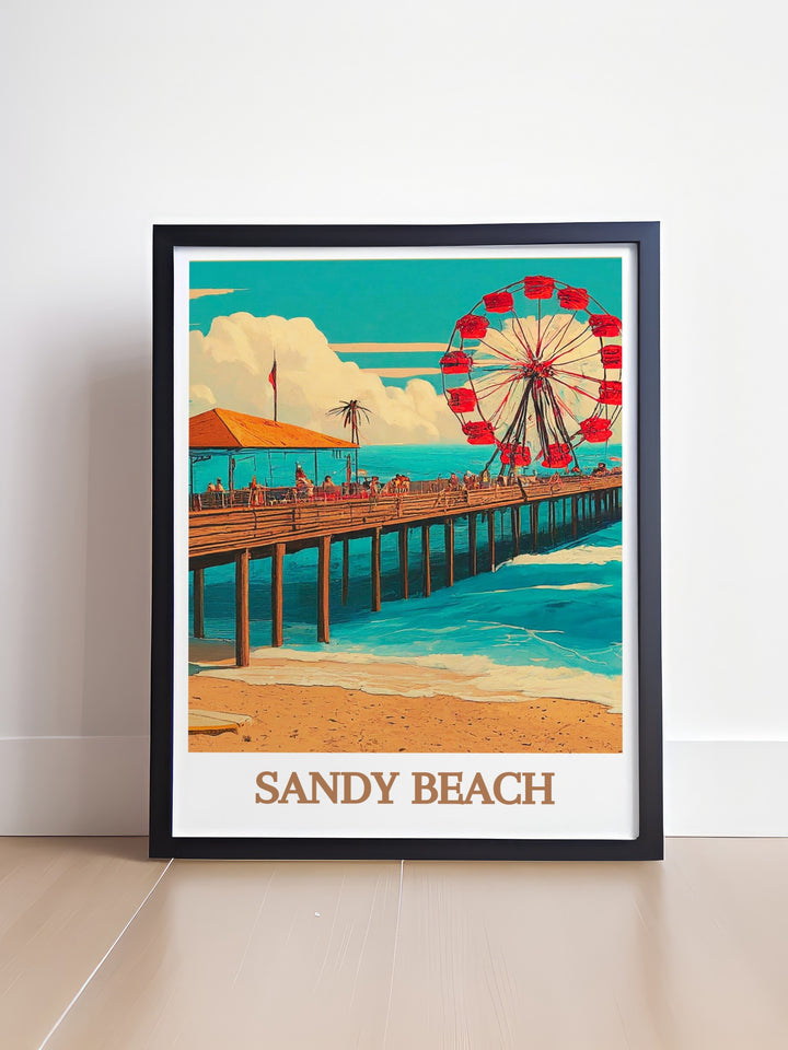 Elegant Sandy Beach Pier Wall Art capturing the charm of a coastal scene with detailed pier artwork ideal for transforming your room with its vibrant and colorful design making it a perfect decor piece