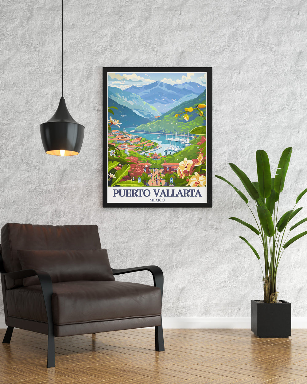 Beautiful Puebla Poster showcasing colorful Mexican cityscape ideal for living room decor includes Vallarta Botanical Gardens Puerto Vallarta Marina elegant home decor