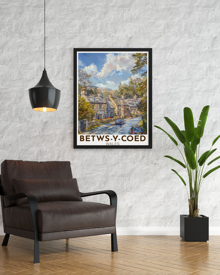 Wales wall art of Betws y Coed capturing the natural beauty and rich cultural history of this enchanting village perfect for enhancing your home decor or gifting to those who appreciate Welsh landscapes.