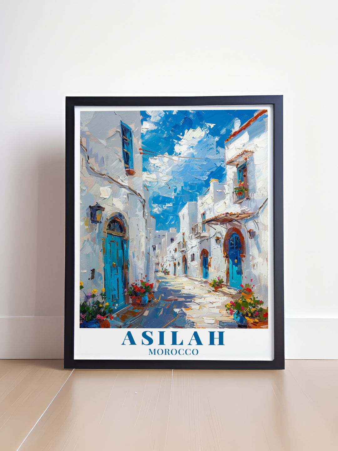 Asilah Decor Print Bringing together the best of Asilahs architectural and coastal views, this decor print is perfect for adding Moroccan charm to your space. It showcases the delicate beauty of the towns medina, from the whitewashed buildings to the surrounding sea. With vibrant colors and rich textures, this print is an artistic tribute to one of Moroccos most cherished coastal towns.