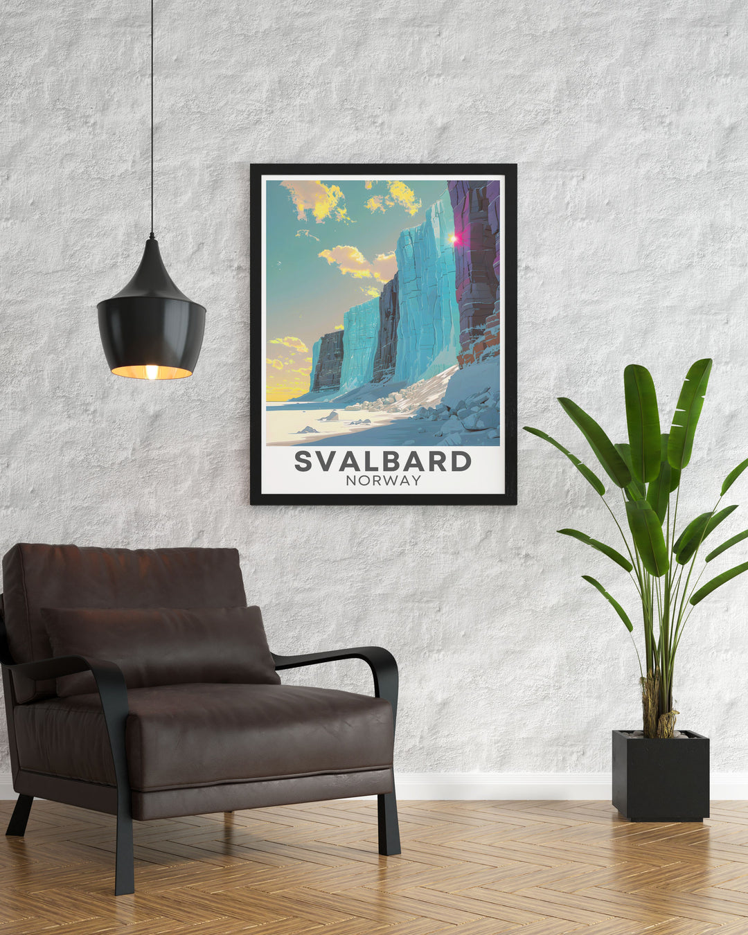 Modern Svalbard poster featuring the Nordenskiold Glacier. An excellent choice for personalized gifts and home decor. This travel poster print elevates the ambiance of any room.