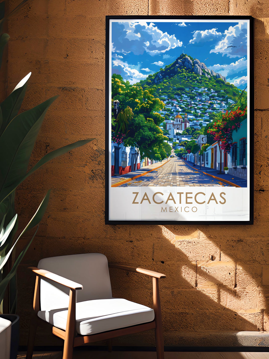 A framed art piece illustrating the captivating Cerro de la Bufa, showcasing its impressive height and scenic views. This unique artwork reflects the rich history and charm of Zacatecas.