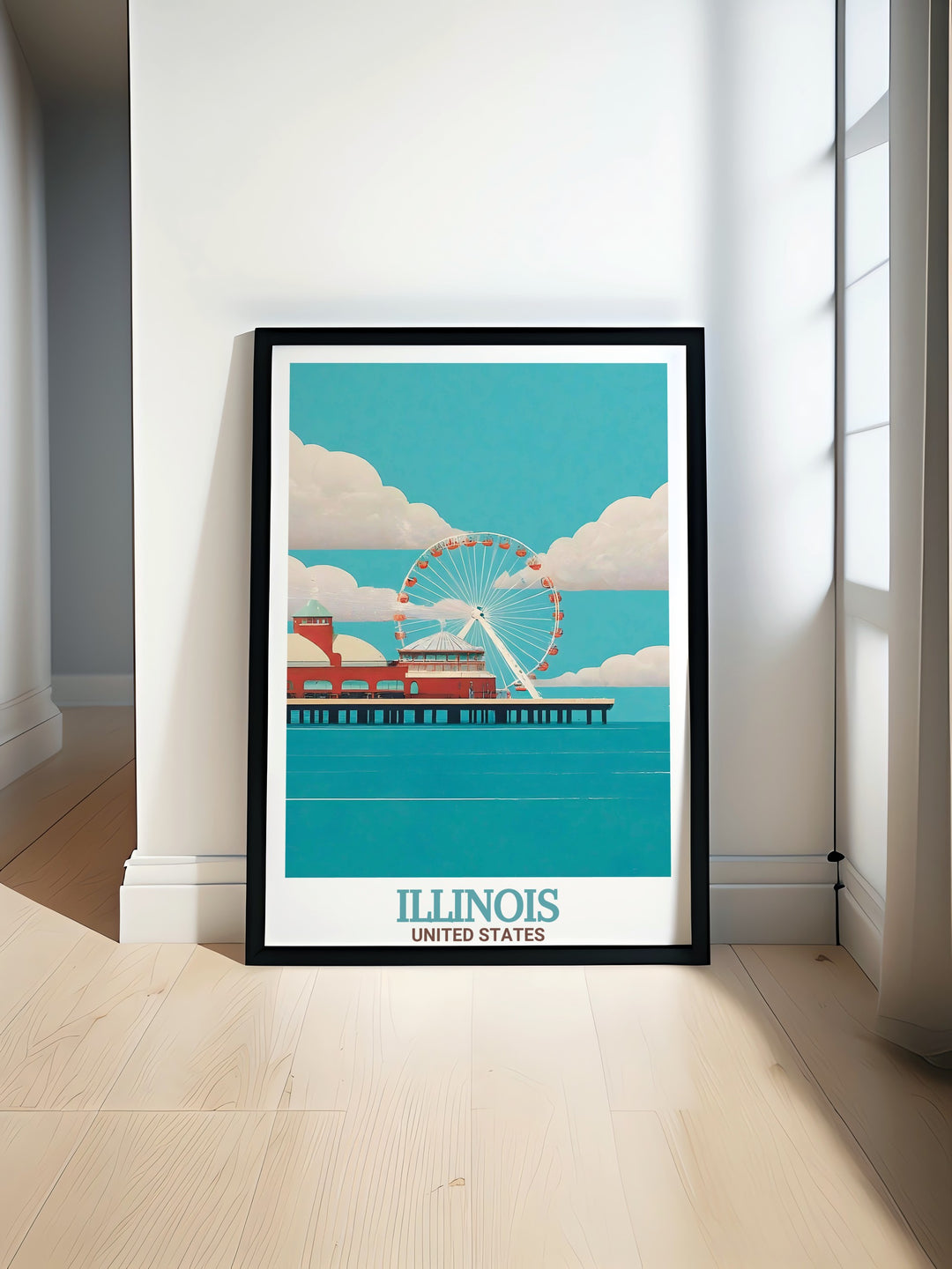 Navy Pier comes to life in this colorful Illinois travel poster, featuring the Chicago skyline and vibrant energy of the city. Whether for personal collection or as a thoughtful gift, this print offers a stunning view of one of Chicagos most beloved landmarks.