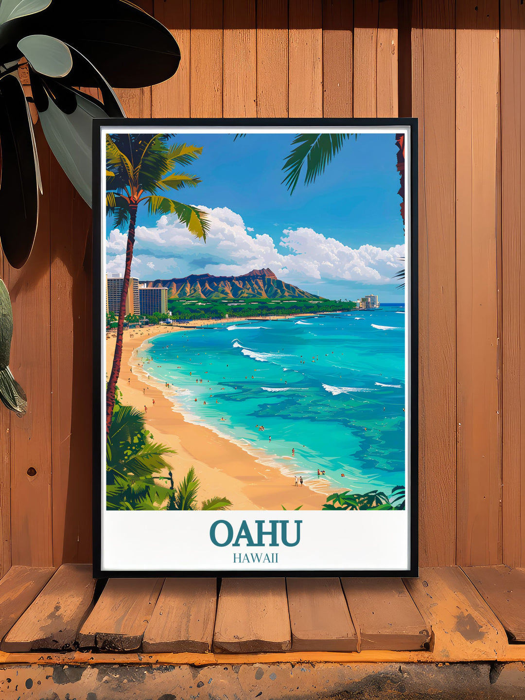 Enhance your living space with this exquisite Oahu art print of Waikiki Beach and Diamond Head Crater a wonderful representation of Hawaiis natural beauty.