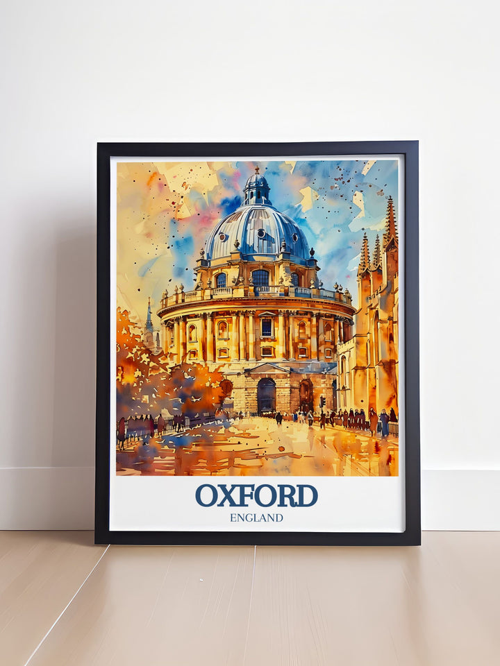 Vibrant Oxford cityscape print featuring Radcliffe Camera and Bodleian Library an excellent choice for elegant home decor and modern art enthusiasts