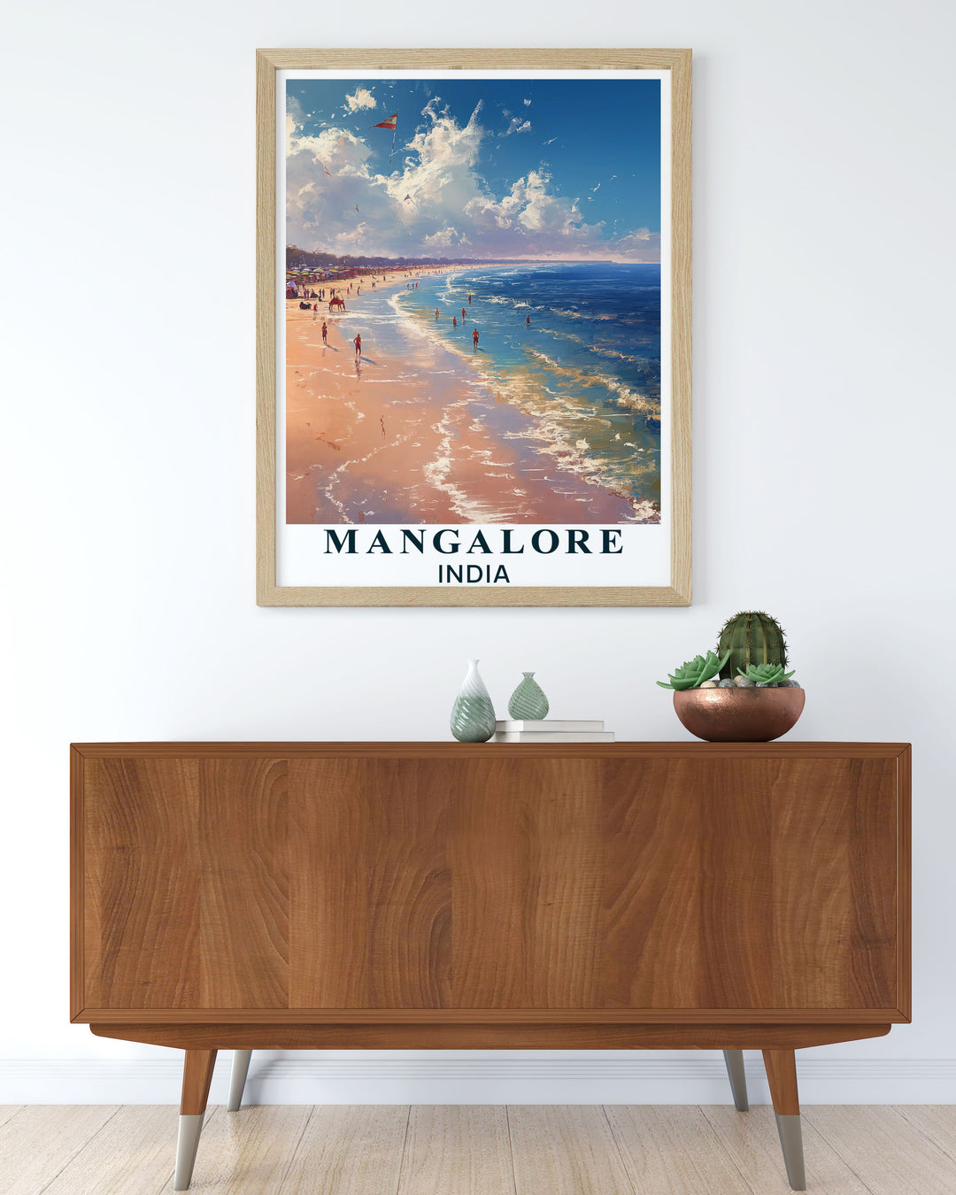 Showcasing the vibrant cityscape of Mangalore and the serene Panambur Beach, this poster is ideal for art lovers who appreciate the diverse and rich cultural heritage of Karnataka and the natural beauty of its coastline.