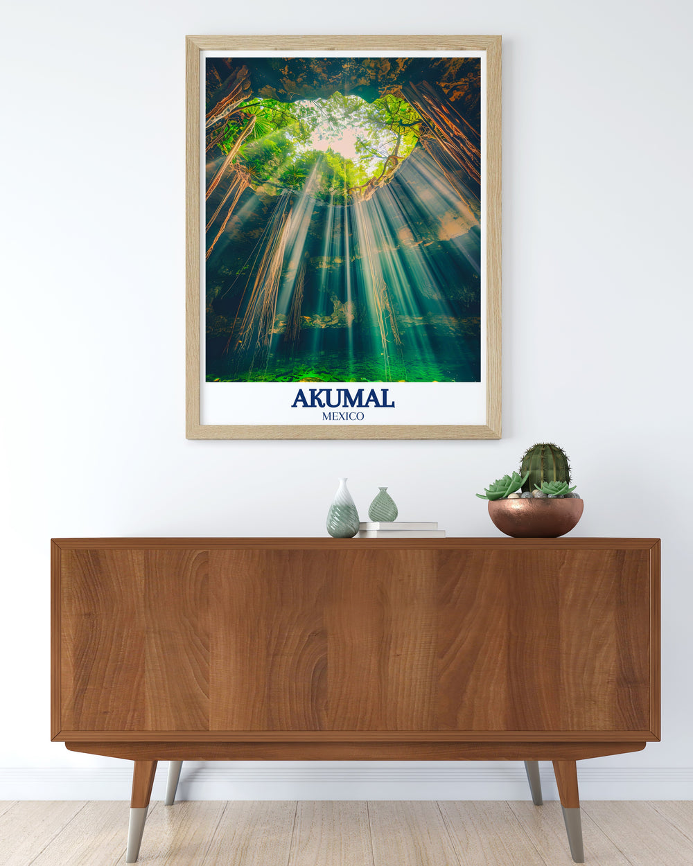 Colorful Akumal Poster featuring Cenote Laguna Yal Ku ideal for elegant living room decor and thoughtful anniversary gifts