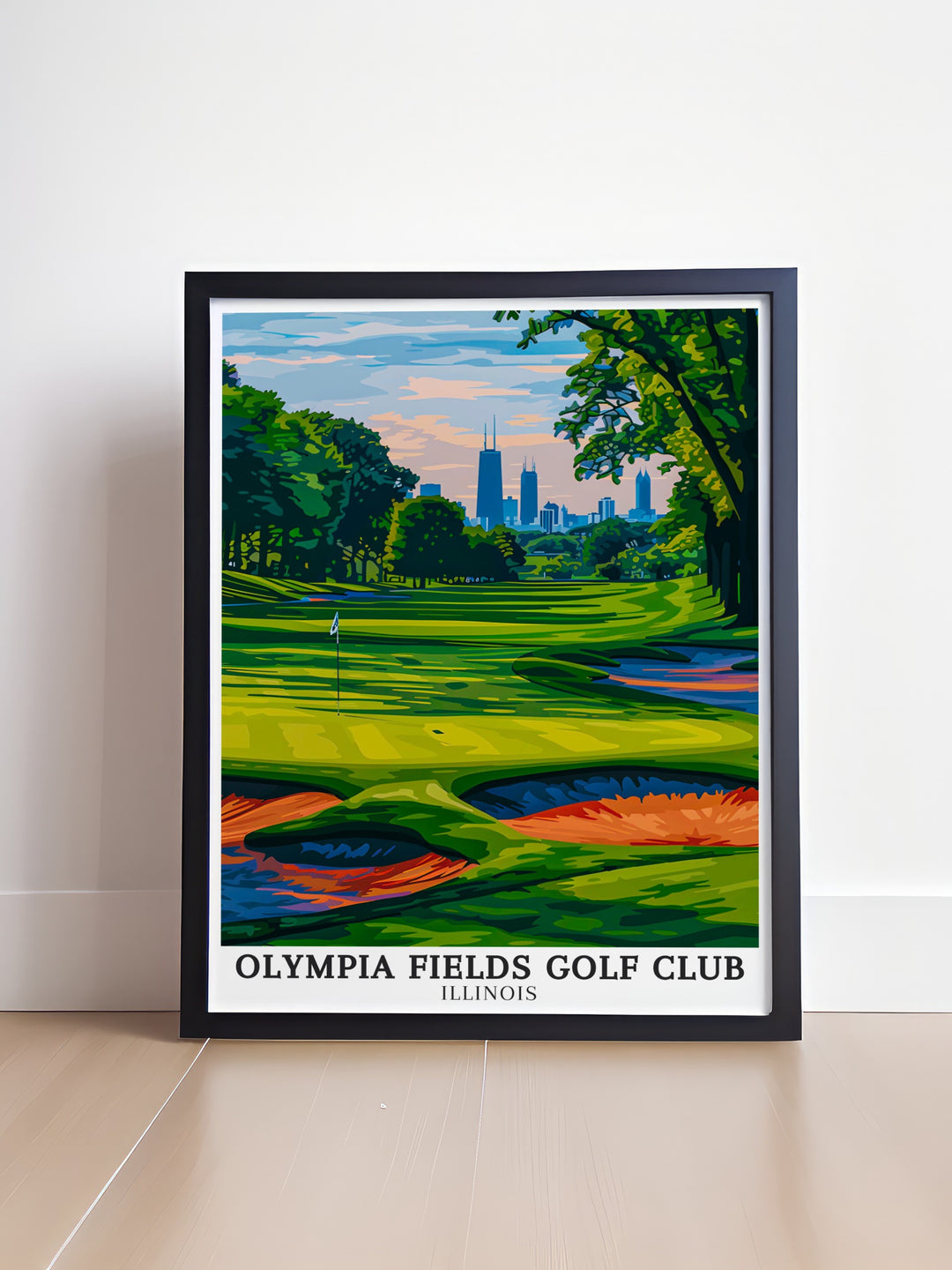 South Course Illinois skyline depicted in this Olympia Fields Golf Club Poster a stunning Golf Poster that captures the beauty of one of Illinois most prestigious golf courses perfect for anyone who loves Golf Art and wants to bring a piece of the game into their home