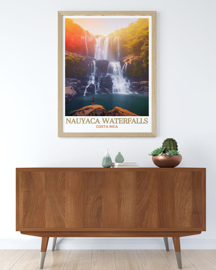 Experience the serenity of Costa Ricas Nauyaca Waterfalls with this elegant wall art print perfect for creating a peaceful retreat in your home this stunning poster is a great addition to any room and makes a thoughtful Costa Rica gift for friends and family