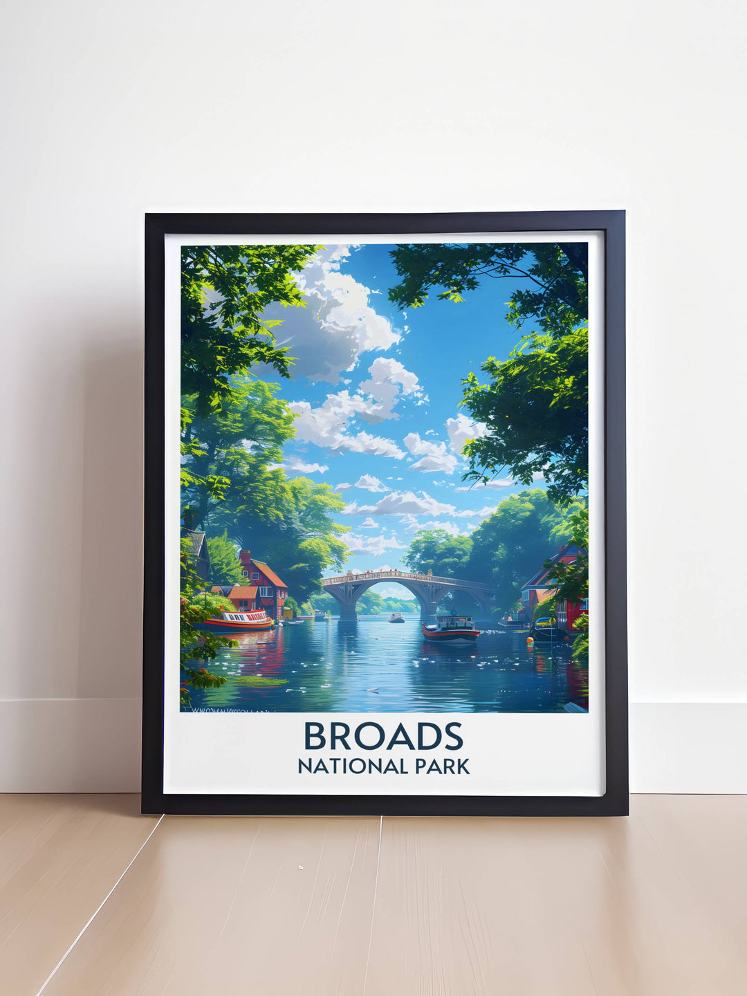 Enhance your living space with a Wroxham Bridge Digital Print. This art piece showcases the picturesque scenes of the Norfolk Broads, making it a great addition to your collection of UK National Park Art and Vintage Travel Posters.