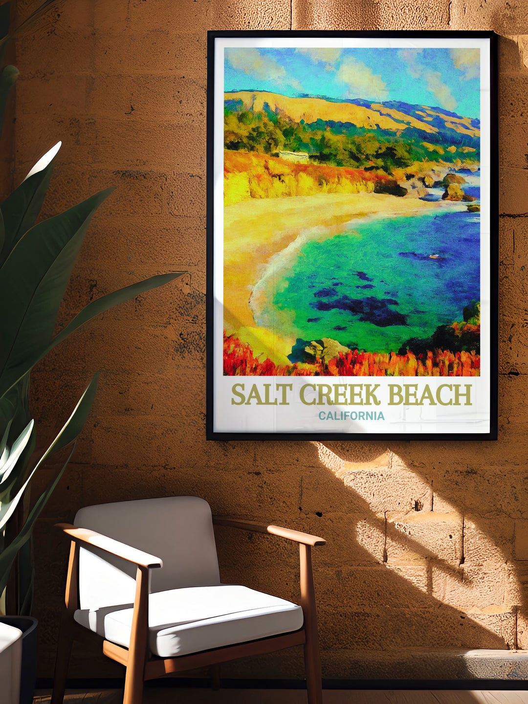 The tranquil setting of Salt Creek Beach in California is showcased in this detailed print. The artwork brings the serene beauty of the Pacific coast into your home, making it a perfect choice for coastal inspired decor. Enhance your space with the calming colors and peaceful vibes of this print.