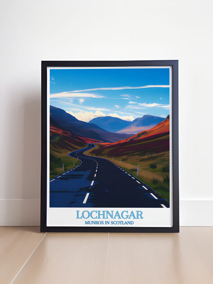 Cairnwell Pass Wall Art featuring the breathtaking landscapes of the Scottish Highlands with detailed vintage prints of iconic peaks such as Lochnagar Munro and Beinn Chìochan Munro ideal for adding a touch of wilderness to any living space