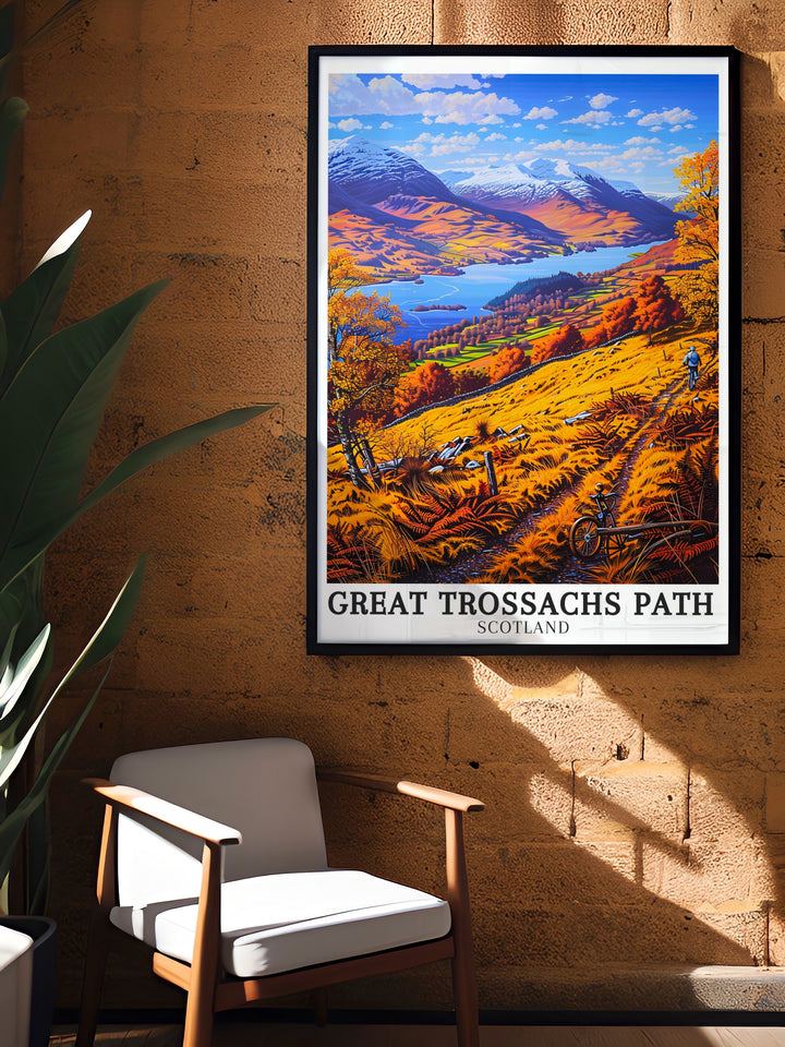 Loch Katrine captivating views. Featuring detailed illustrations of Loch Katrine and the Great Trossachs Path, these prints capture the essence of Scotlands natural beauty. Perfect for adding a touch of the great outdoors to your home.