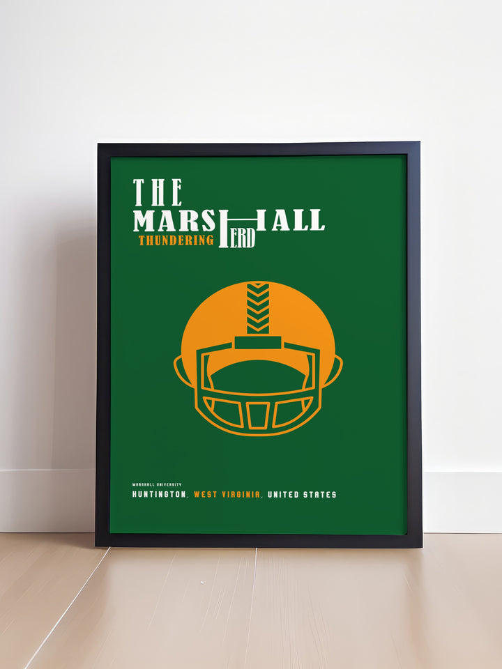 Joan C Edwards Stadium art print showcases Marshall University Football and the Thundering Herd in action. Whether for a college dorm or living room this print brings NCAA football energy into your home and is ideal for any fan of American sports.