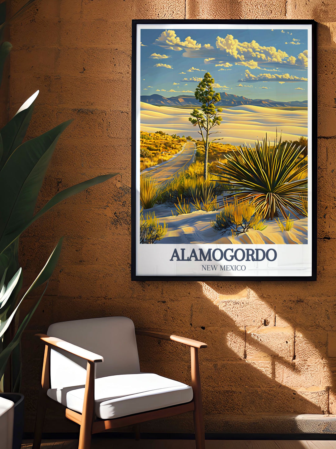 Alamogordo art print with White Sands National Park and Tularosa Basin creating a captivating image of New Mexicos natural beauty ideal for enhancing home decor or as a special gift for travel lovers and those who adore the Southwest.