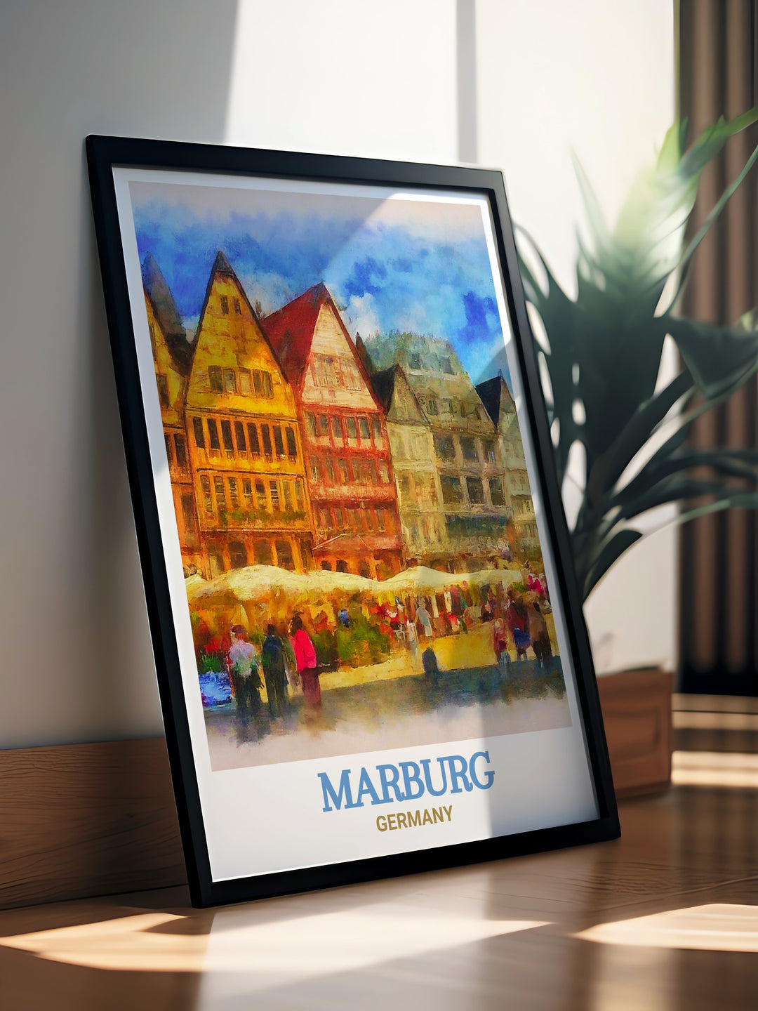 Discover the timeless beauty of Marburgs Market Square with this vintage style poster. The artwork reflects the squares historic significance and architectural elegance, offering a perfect blend of art and history. Ideal for decorating your home or office, this piece adds a touch of European sophistication