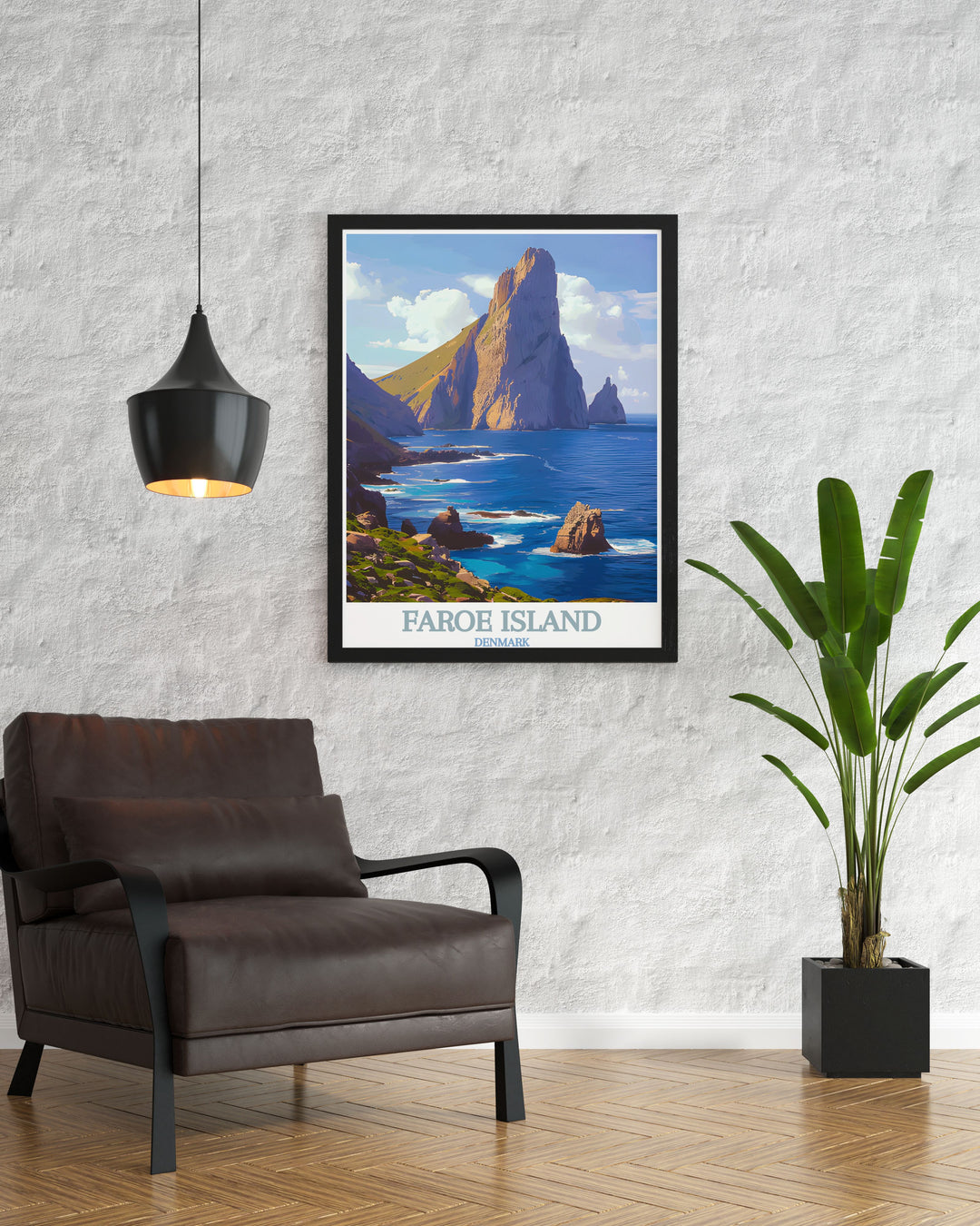 The serene beauty and rugged peaks of Tindhólmur are captured in this art print, perfect for adding a touch of the Faroe Islands charm to your home.