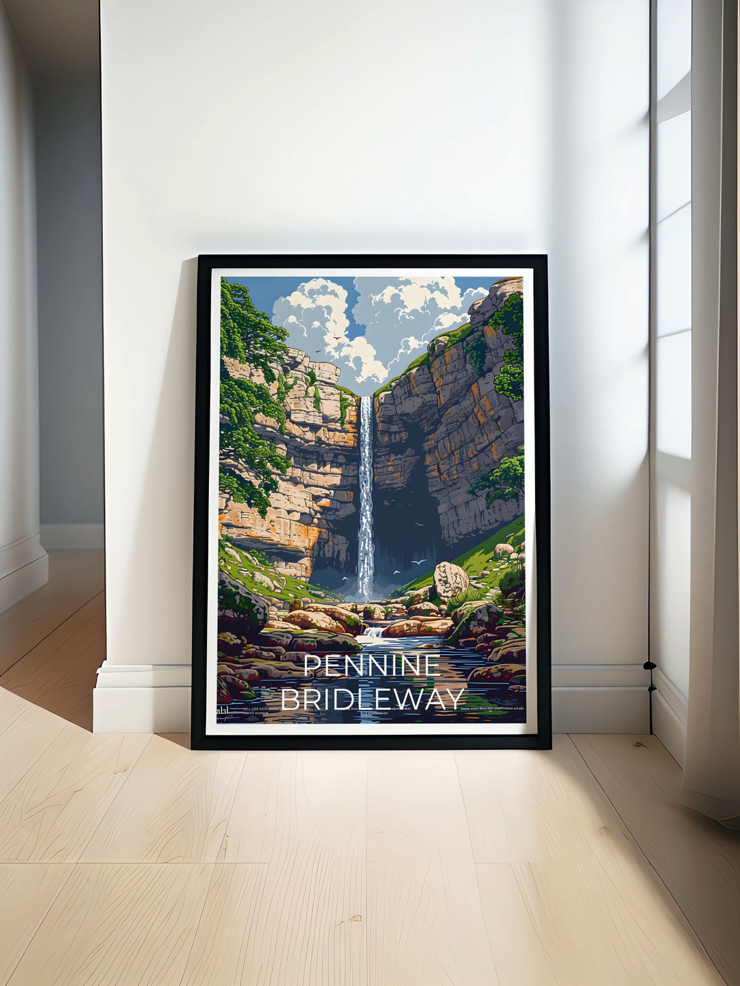 Malham Cove modern prints showcase the breathtaking beauty of the Pennine Bridleway making them a perfect addition to your living room décor. This national park print captures the rugged landscape of Cumbria offering a stunning reminder of the hiking trails that wind through the UKs scenic countryside