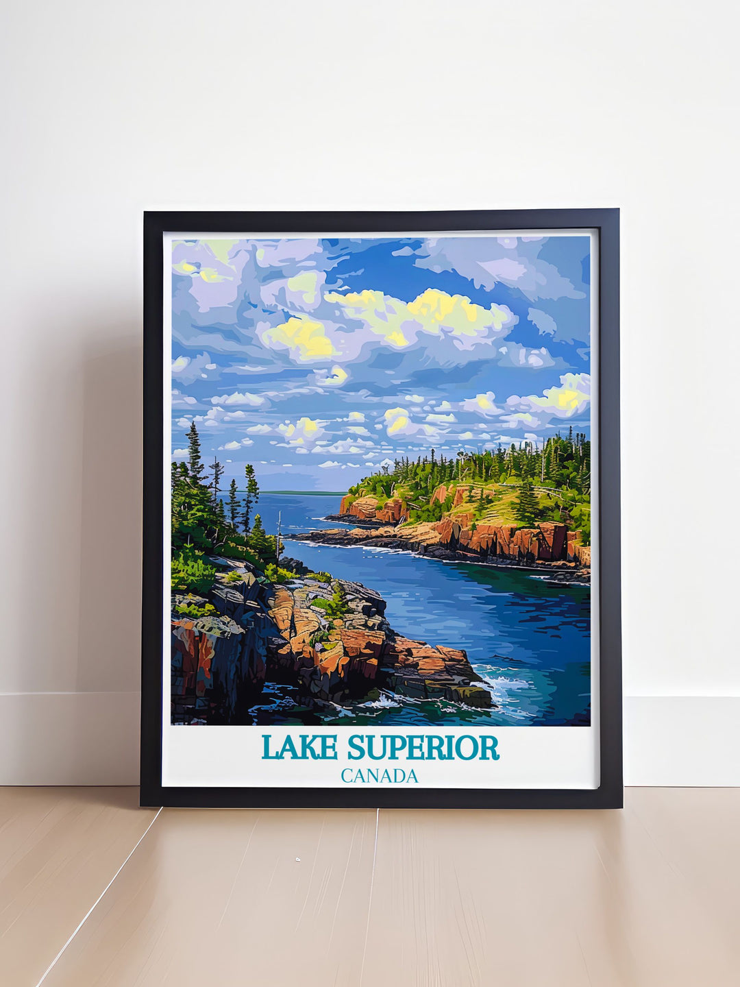 Travel poster of Lake Superior, highlighting its expansive waters and serene environment, ideal for adding natural beauty to your decor.