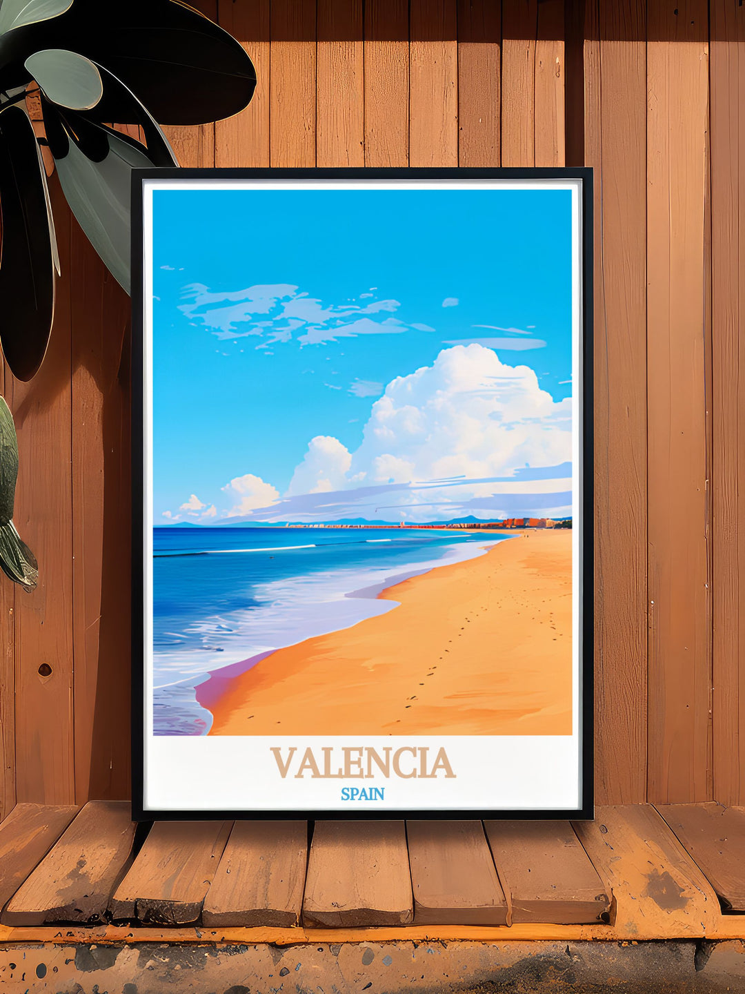 Valencia travel print featuring Malvarrosa Beach makes a thoughtful travel gift perfect for anyone who loves to explore and cherish their travels bringing the citys spirit into their home