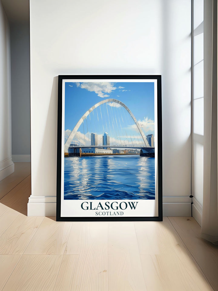 Beautiful The Clyde Arc wall art showcasing the stunning architecture of one of Glasgows most iconic landmarks. Perfect for enhancing your living room or office with a touch of Glasgows rich heritage.