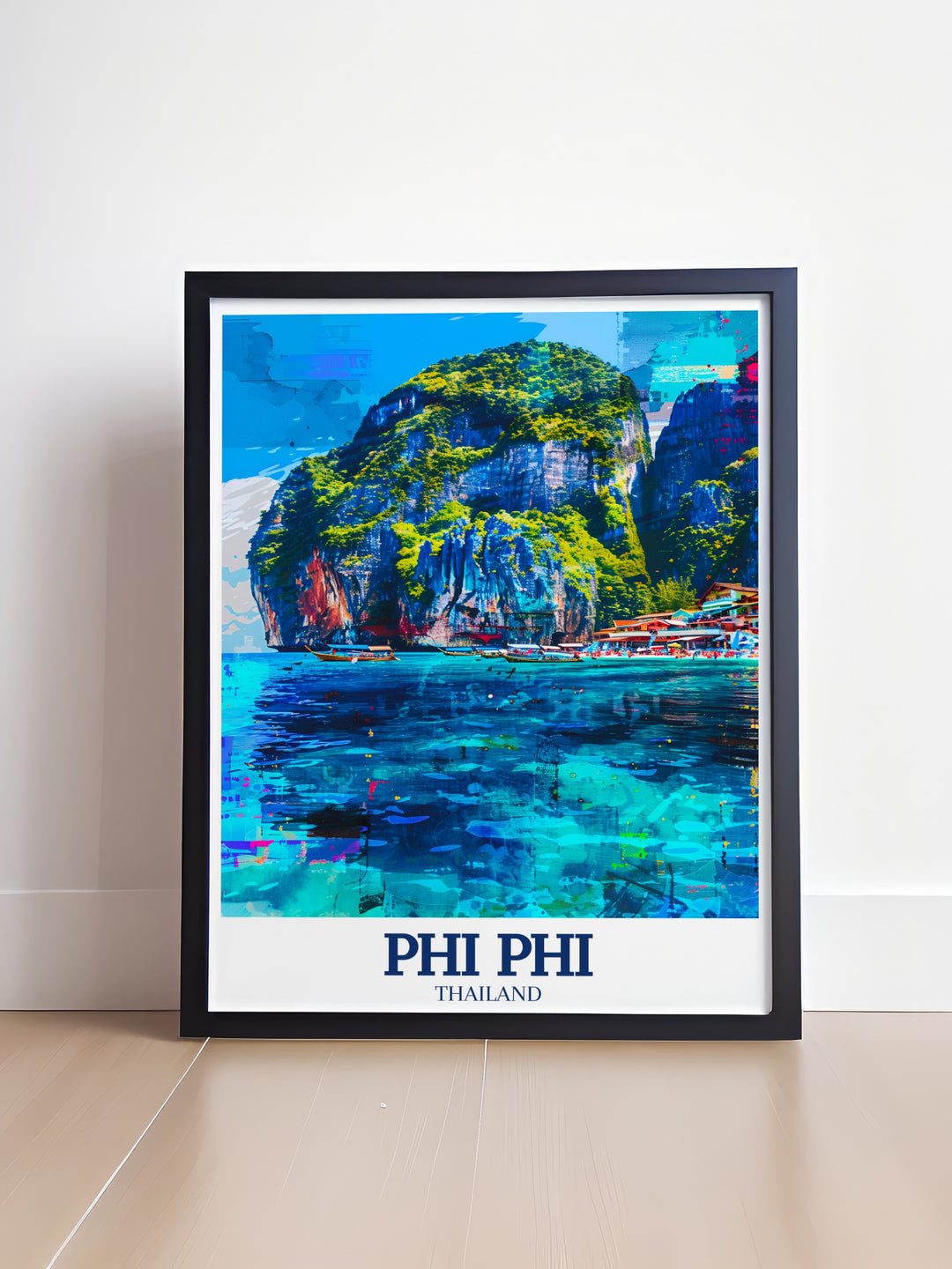 Celebrate the beauty of Thailands famous islands with this vibrant Phi Phi travel poster. Featuring Phi Phi Leh and Tonsai Bay, this artwork brings a tropical touch to your home decor.