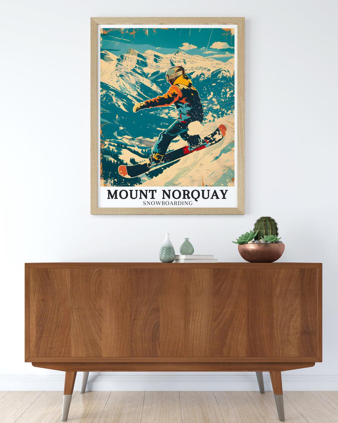 Mt. Norquay Framed Art depicting the iconic ski resort nestled in the heart of Banff National Park, offering a perfect blend of winter sports excitement and the tranquil beauty of the Canadian wilderness.