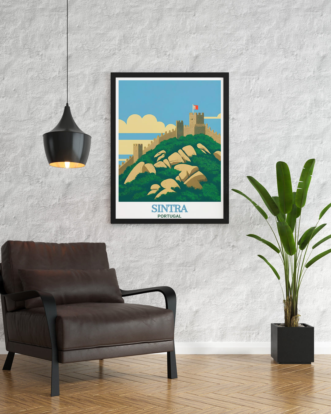 Featuring the iconic Moorish Castle in Sintra, Portugal, this travel print brings the allure of Portugals history and landscapes to life. The vivid artwork showcases the castles impressive architecture and surrounding hills, making it a must have for lovers of Portuguese culture and travel.